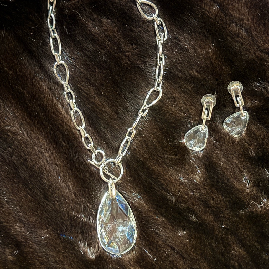 Swarovski Large Crystal & Silver Necklace And Earring Set